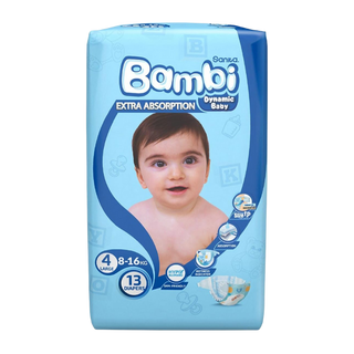 Sanita Bambi Baby Extra Absorption No. 4 Size (8-16 kg) Diapers
